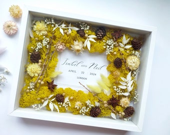 Dried Flowers Frame, Personalized message Gift, Floral art, Shadow box display, Preserved Flowers arrangement, 3D Custom Message, Wedding