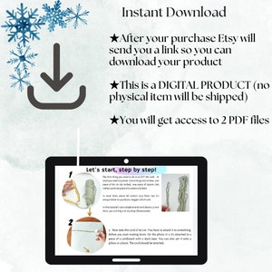 May include: A digital download for a macrame wall hanging craft project. The image shows a tablet screen with instructions on how to cut and prepare the cord for the project. The text on the screen says "Let's start, step by step!" and includes instructions for cutting the cord and attaching it to a surface.