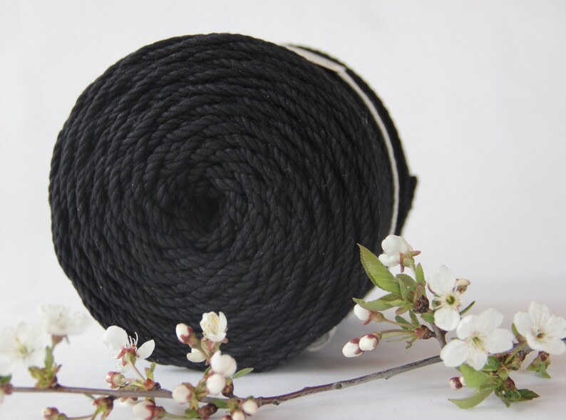 3 strand Macrame Rope Cordon 3-ply 3mm Twisted Cotton Rope String Macrame Yarn BLACK Cotton Cord Cotton Rope Macrame Twine