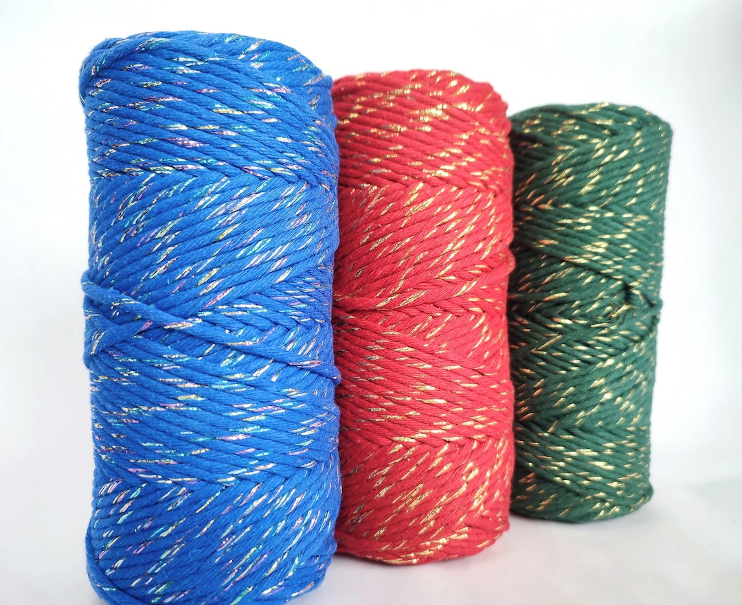3mm Single Strand SPARKLY Macrame Cord, Green Gold Cotton Rope, Red ...