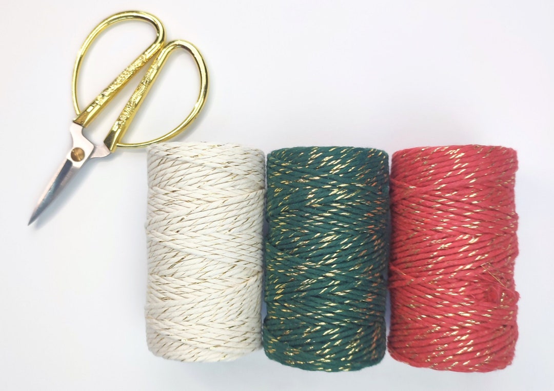 2mm Single Strand SPARKLY Macrame Cord, Green Gold Cotton Rope, Red ...