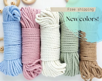 SET of Macrame Cotton Cord Bundles for Crafts, 3-ply 3 Strand Rope 3/4mm, Fiber Art Rope, Bulk Macrame String, Cotton Yarn for Wall Hangings