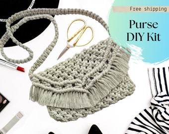 Macrame PURSE Craft Kit, PDF Tutorial, Handbag Pattern and Materials, DIY String Art Activity Gift Box, Easy Macrame Pattern for Beginners