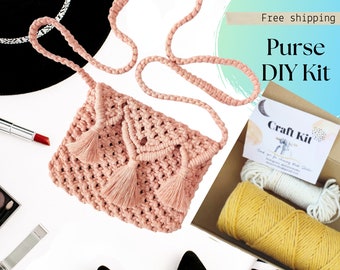 Macrame PURSE Craft Kit, PDF Tutorial, Handbag Pattern and Materials, DIY String Art Activity GIft Box, Macrame Pattern for Beginners,