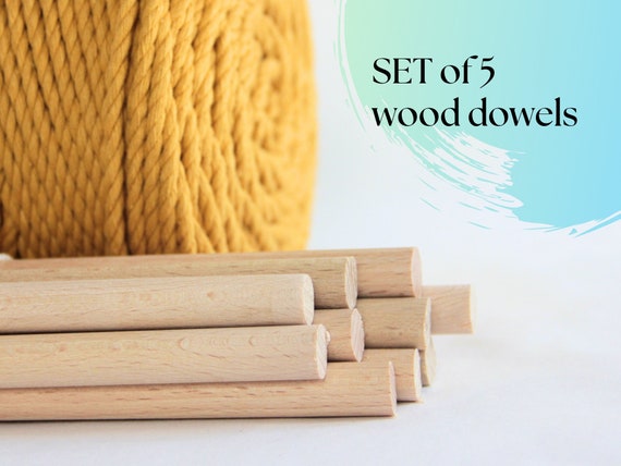 Wooden dowels SET of 5, Wood Sticks, Pine Tree Dowels, Macrame Dowel Rods, Natural Wood for Crafts, Macrame Supplies, Wooden Dowling Rods