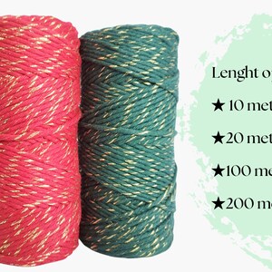3mm Single Strand SPARKLY Macrame Cord, Green Gold Cotton Rope, Red ...