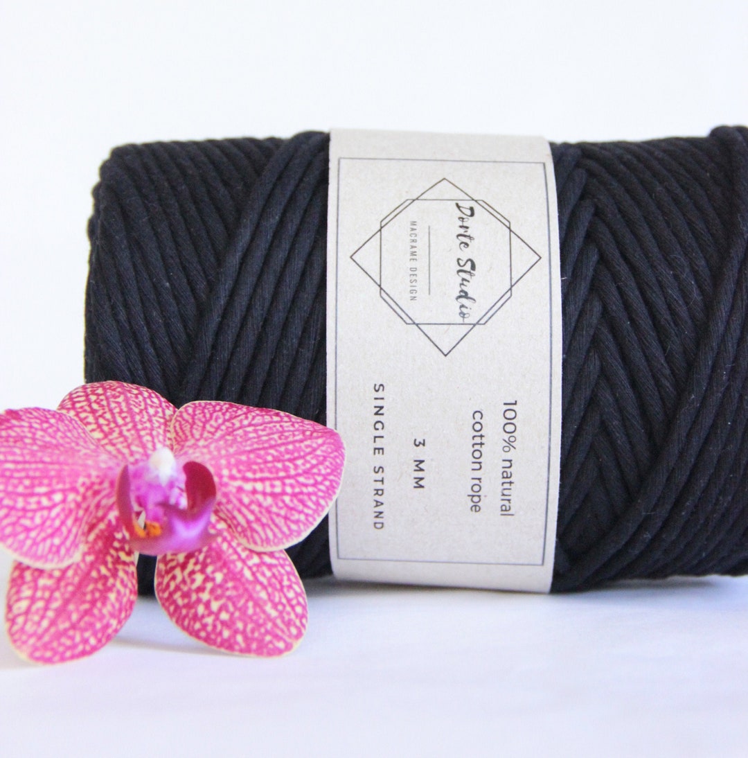 BLACK, 3/4 Mm Single Strand Macrame Cord, 100% Pure Cotton, Macrame ...