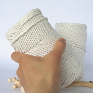 Macrame Cotton Cord, 3 strand (3-ply) Macrame Rope, Macrame string, Cotton Rope for Crafts, Weaving, Twisted Cotton Cord,  Macrame Twine 3mm