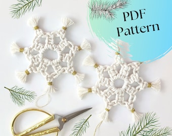 Macrame PATTERN, Snowflake PDF Tutorial, Christmas Decoration, Digital Instructions for Beginners, Simple Snowflake DIY, Step-by-step guide