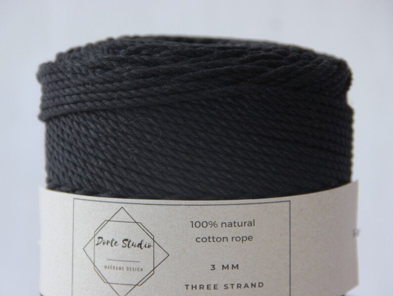 3 strand Macrame Rope Cordon 3-ply 3mm Twisted Cotton Rope String Macrame Yarn BLACK Cotton Cord Cotton Rope Macrame Twine