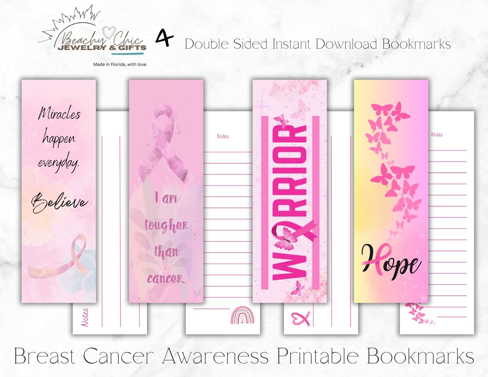 Breast Cancer Awareness Printable Download Bookmarks Set of 4 - Etsy