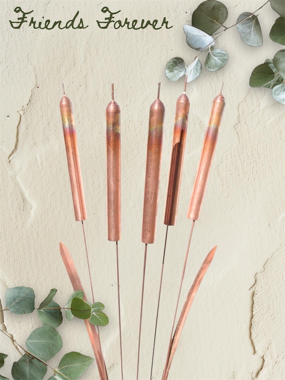 Copper Cattail Wind Chime Garden Stake. USA made product.