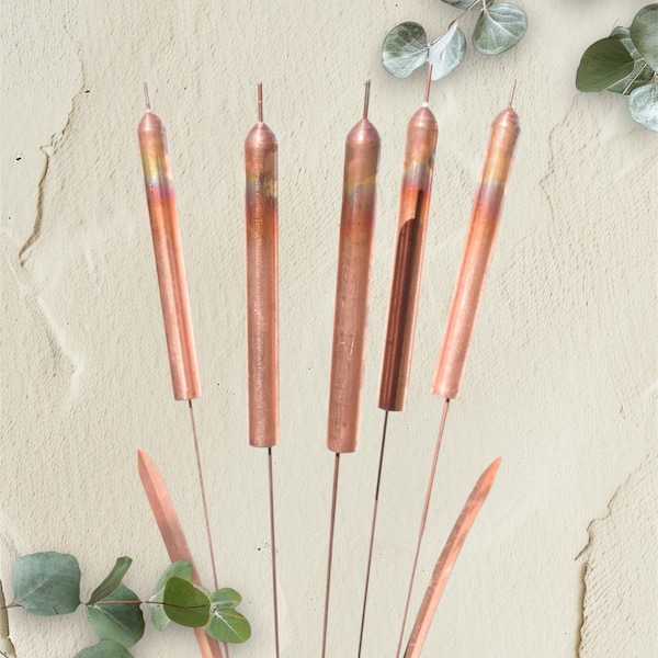 Copper Cattail Wind Chime Garden Stake. USA made product.