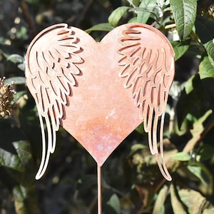 Copper Heart With Angel Wings Garden Stake - Etsy