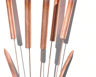 Copper Cattail Wind Chime Garden Stake