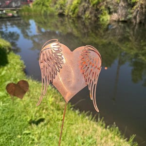 Copper Heart With Angel Wings Garden Stake - Etsy