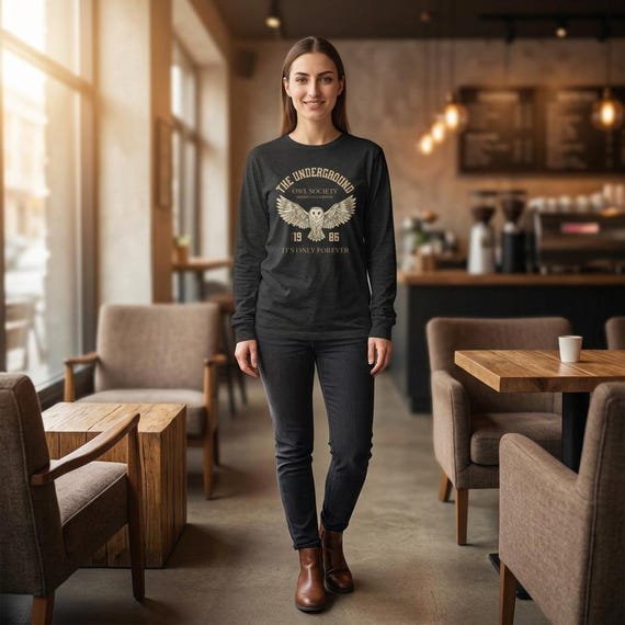 Labyrinth Inspired Owl Society Long Sleeve T-Shirt | It's Only Forever TShirt | Fantasy University Shirt | Dark Academia Owl Long Sleeve Tee