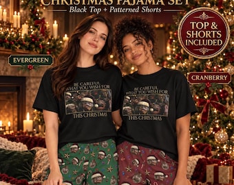Labyrinth Christmas Pajama Set for Women, Funny Tee and Matching Ugly Goblin Shorts, 80s Fantasy Movie Sleepwear Gift | Holiday Lounge wear