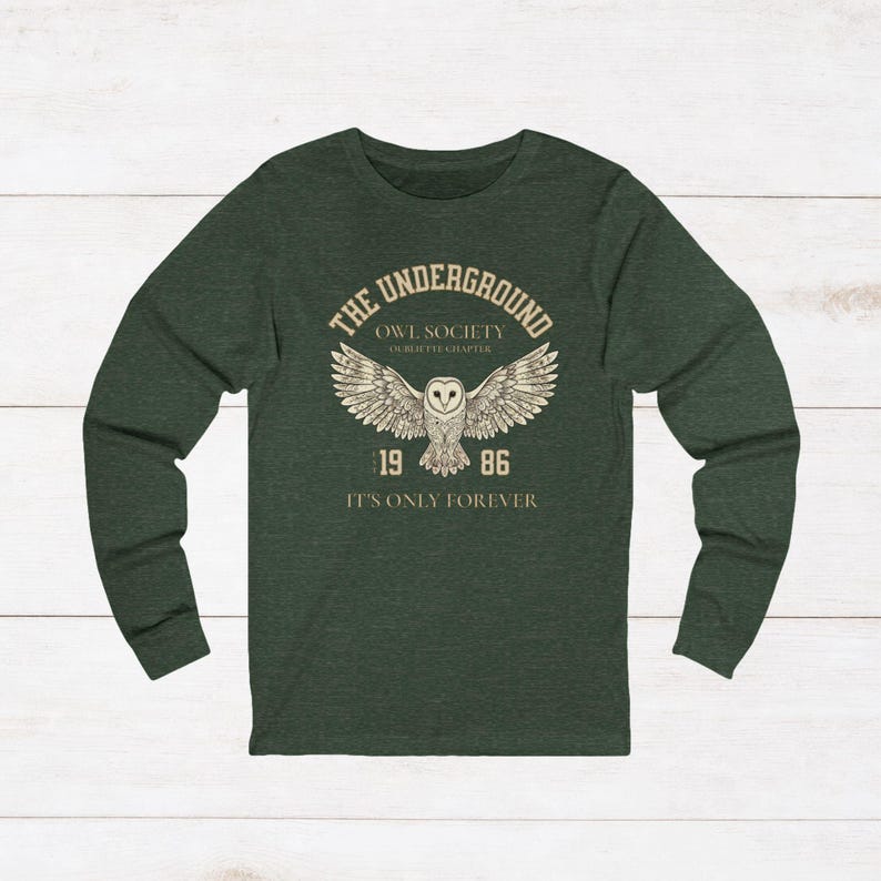 Labyrinth Inspired Owl Society Long Sleeve T-Shirt | It's Only Forever TShirt | Fantasy University Shirt | Dark Academia Owl Long Sleeve Tee image 7