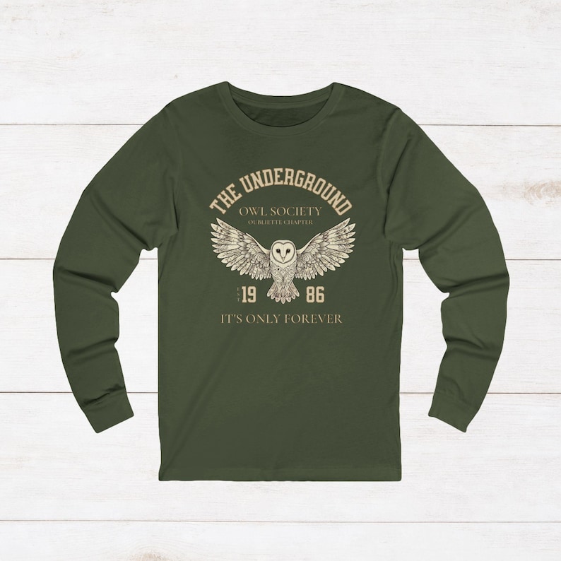 Labyrinth Inspired Owl Society Long Sleeve T-Shirt | It's Only Forever TShirt | Fantasy University Shirt | Dark Academia Owl Long Sleeve Tee image 6