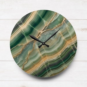Emerald Onyx Wall Clock | Luxury Green Stone Clock | Modern Marble Inspired Wall Decor | Elegant Mineral Art Timepiece | Housewarming Gift
