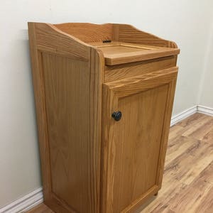 Wood Wastebasket, Kitchen Organizer Storage, Trash Can, Storage Cabinet in Oak Wood image 6