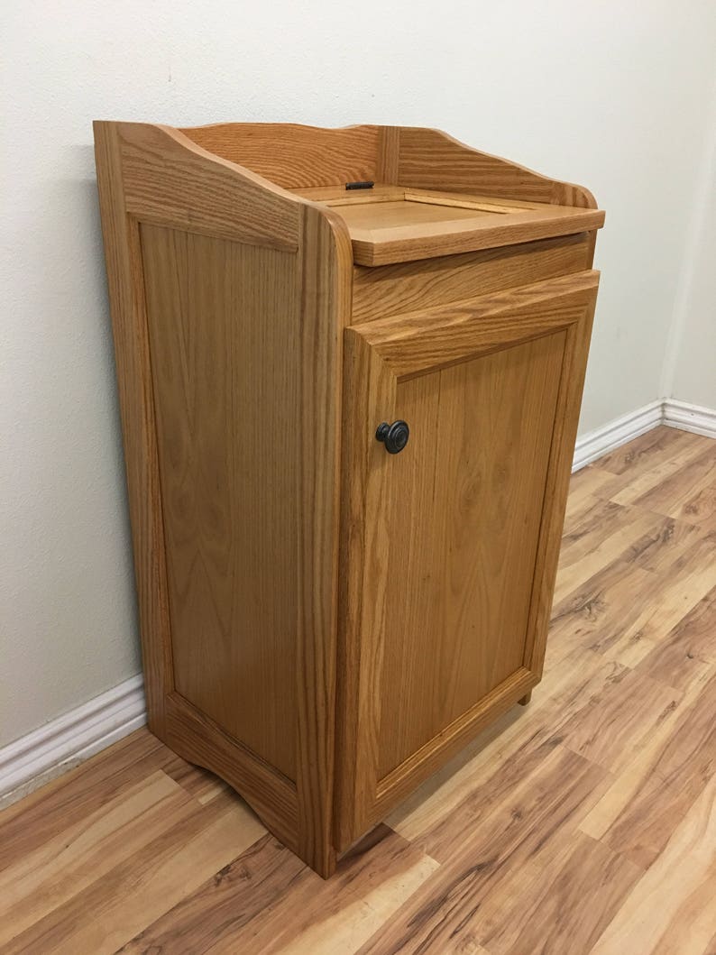 Wood Wastebasket, Kitchen Organizer Storage, Trash Can, Storage Cabinet in Oak Wood image 6