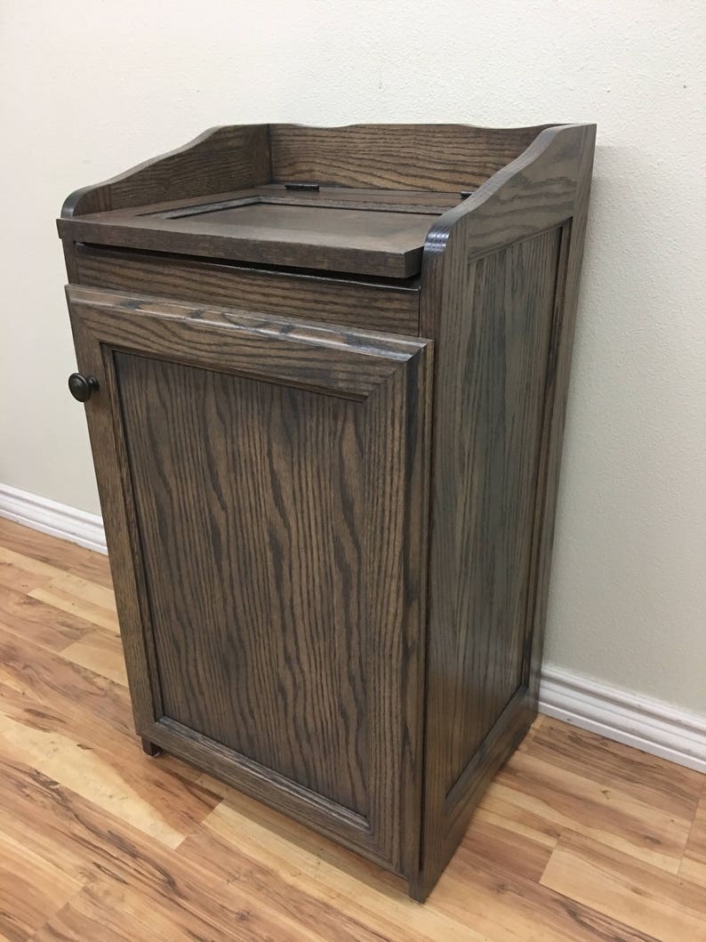 Wood Wastebasket, Kitchen Organizer Storage, Trash Can, Storage Cabinet in Oak Wood image 3