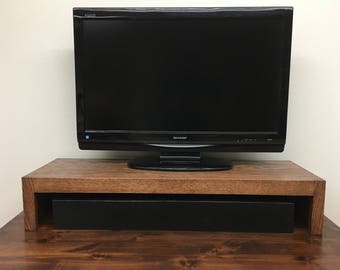 LED LCD TV Riser Stand Space Saver Solid Oak Silver Metal | Etsy