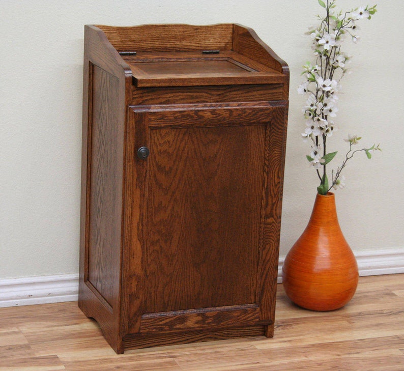 Wood Wastebasket, Kitchen Organizer Storage, Trash Can, Storage Cabinet in Oak Wood image 5