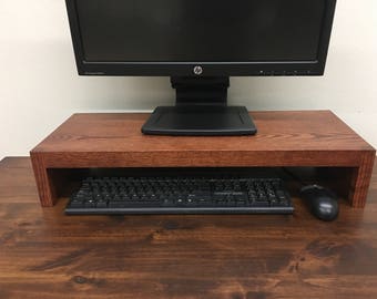 LED TV Monitor Riser Desktop Organizer Modern Oak