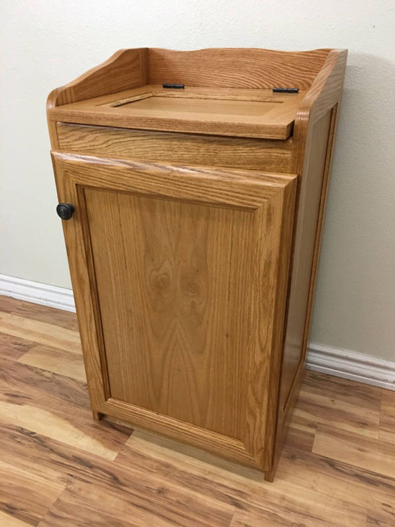 Wood Wastebasket, Kitchen Organizer Storage, Trash Can, Storage Cabinet in Oak Wood image 4