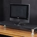 LED LCD TV Riser Stand Space Saver Solid Oak Silver Metal Pillar Legs ...