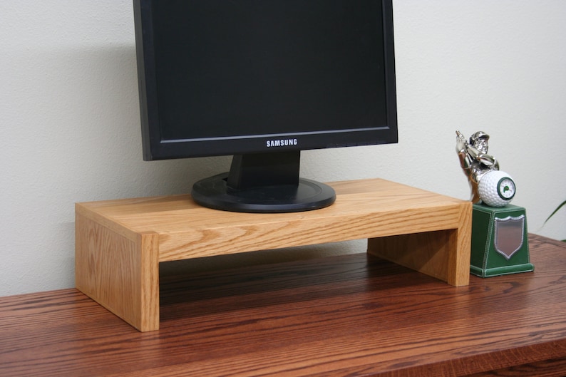 LED TV Monitor Riser Desktop Organizer Modern Oak Etsy