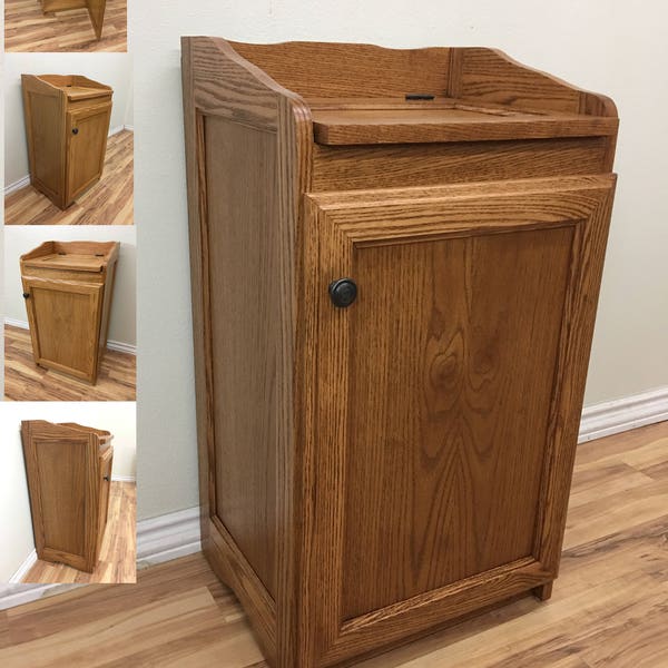 Wood Wastebasket, Kitchen Organizer Storage, Trash Can, Storage Cabinet in Oak Wood
