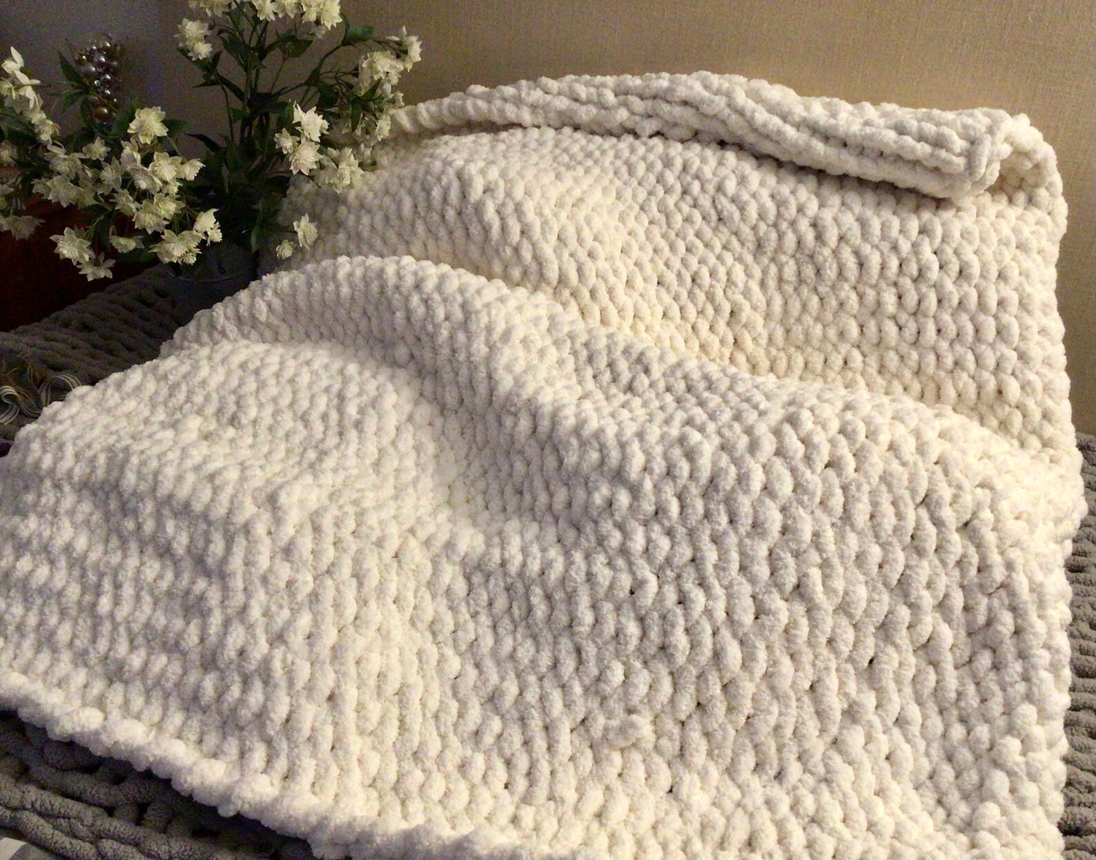 White Chunky Knit Blanket chunky knit throw chunky knit Etsy