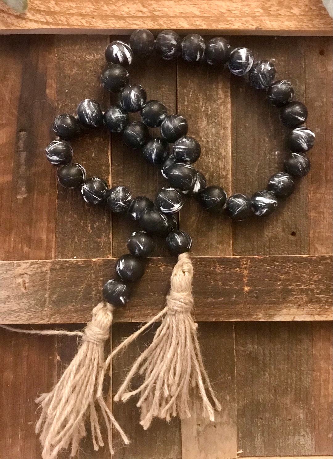 Wood Bead Garland, Black Bead Garland, Farmhouse Bead Garland, Black ...