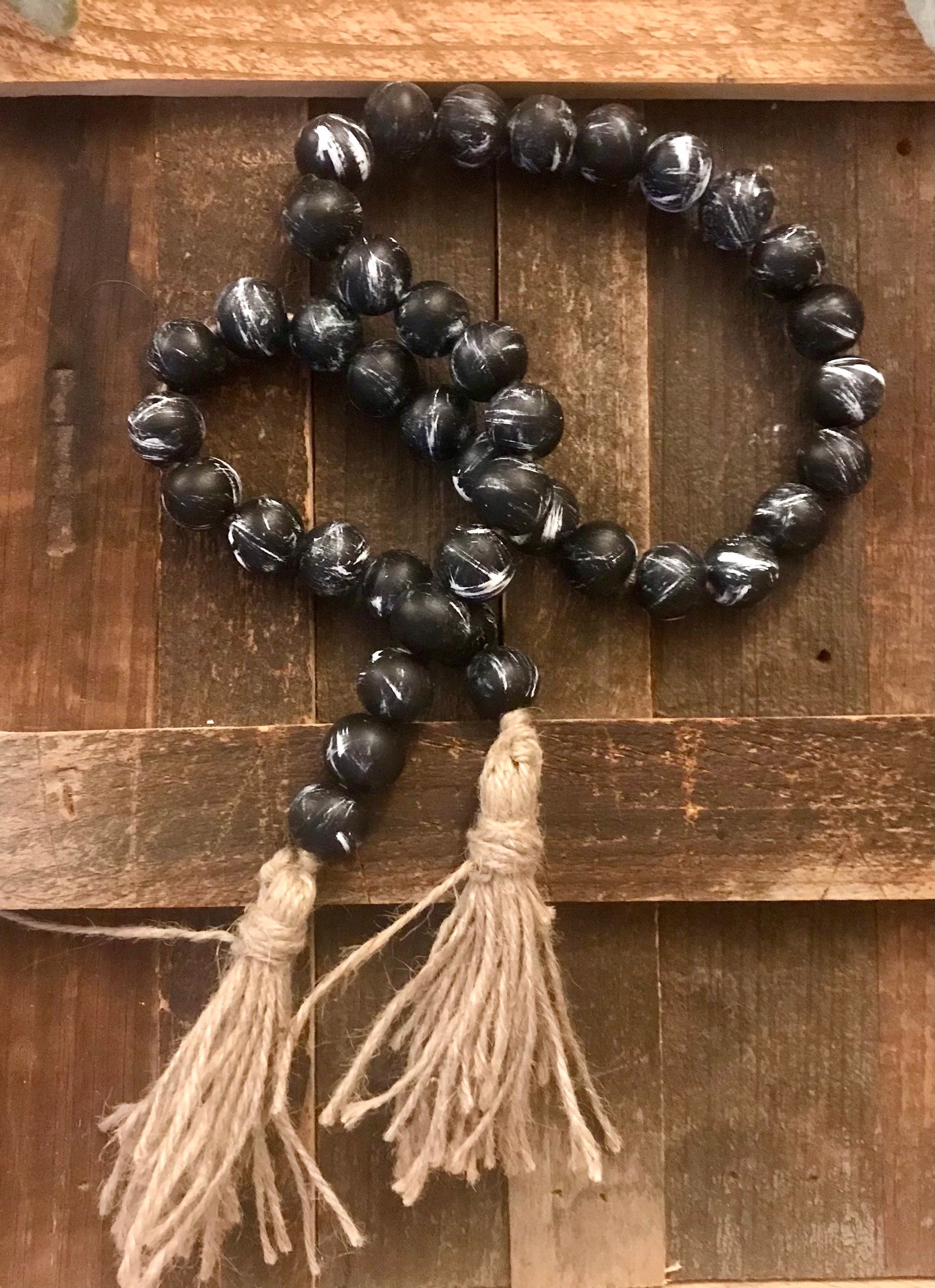 Wood Bead Garland Black Bead Garland Farmhouse Bead Garland - Etsy