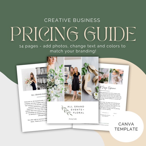 Services + Pricing Guide Brochure | CANVA TEMPLATE | Wedding Photography, Wedding Planner Pricing Guide, Florist Pricing Guide | PDF