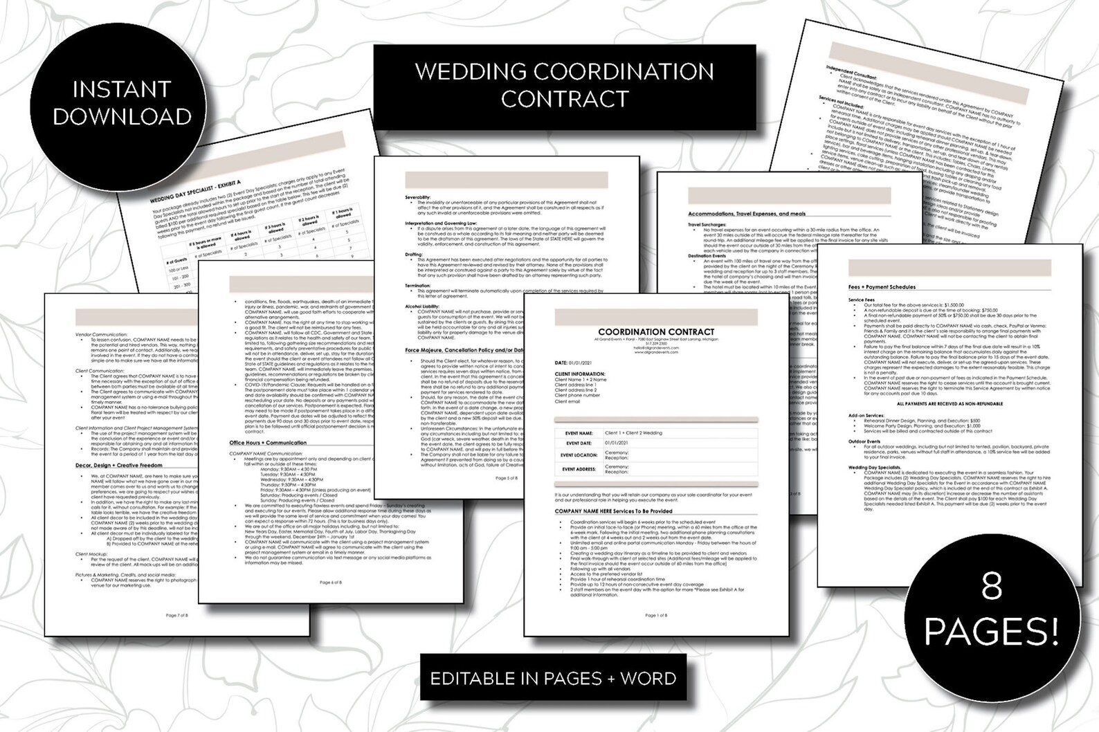 Wedding Day of Coordinator Contract Template Digital Etsy Canada