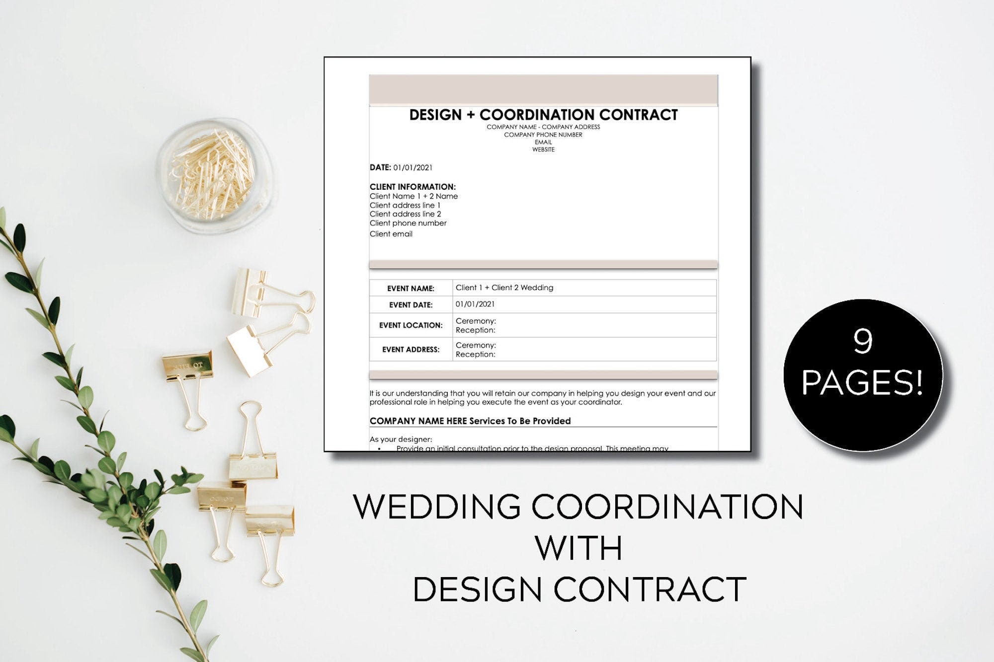 Wedding Coordinator With Design Services Contract Template - Etsy New  Zealand