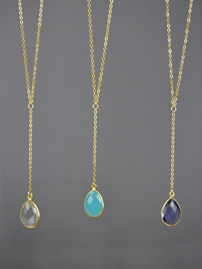 Teardrop Gemstone Y Necklace Gemstone Lariat Necklace Etsy