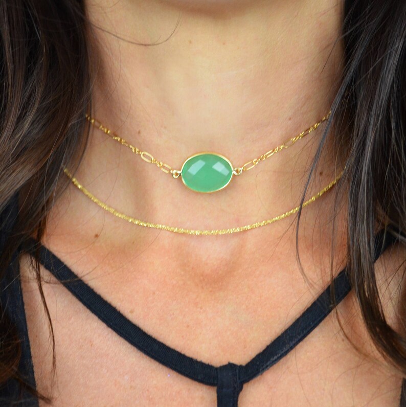 Oval Gemstone Choker Sterling Silver Gemstone Choker 14k Etsy