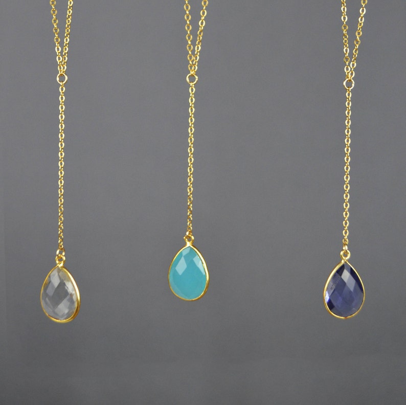14k Gold Filled Y Necklace Gemstone Lariat Necklace Teardrop Gemstone Y Necklace Sterling Silver Lariat