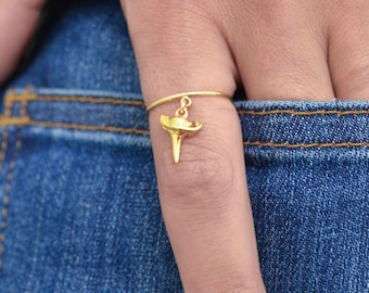Gold Shark Tooth Ring: Sterling Silver Charm Ring