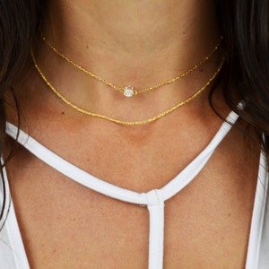 Herkimer Diamond Choker: 14k Gold Filled Satellite Chain