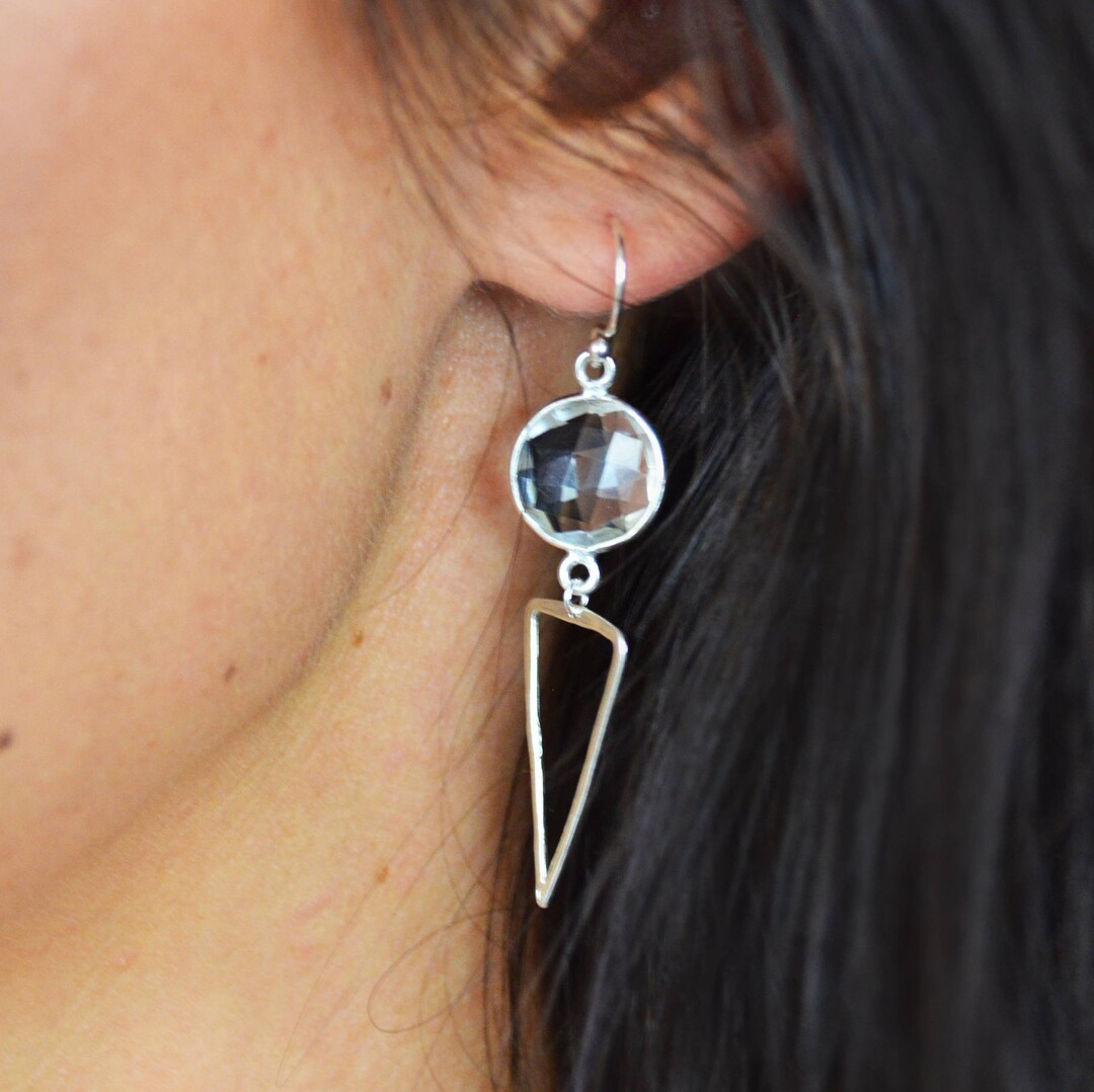 Boucles D'oreilles Vintage Pendantes Triangle En Argent Sterling 925, Occasion, Patine D'époque