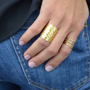 Gold Hammered Cuff Ring // Gold Statement Ring // 24k Gold Vermeil // Gold Cigar Band Ring // Gold Shield Ring // Gold Hammered Ring