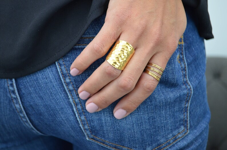 Gold Hammered Cuff Ring // Gold Statement Ring // 24k Gold Etsy
