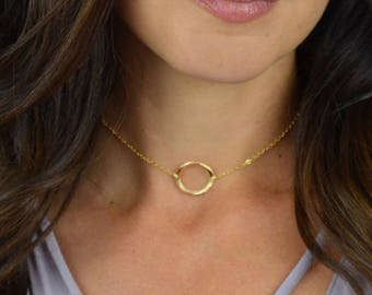 Circle Necklace / Choker in Sterling Silver or 14k Gold Filled